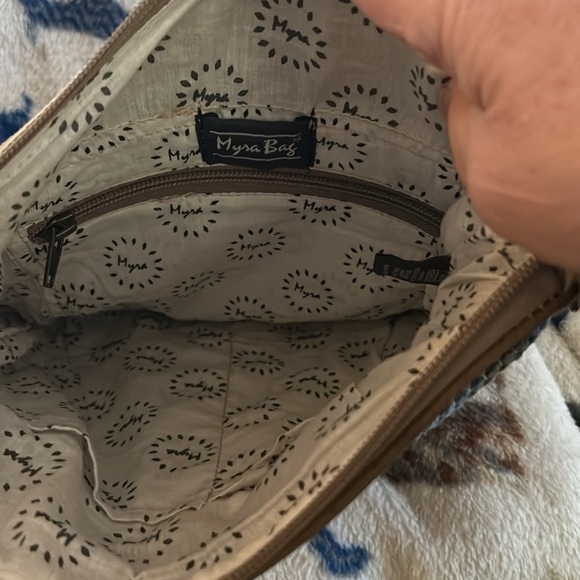 Myra Crossbody Bag Leather & 100% Cotton Woven Colorful Front Yellow,Blue,Red - Picture 3 of 14